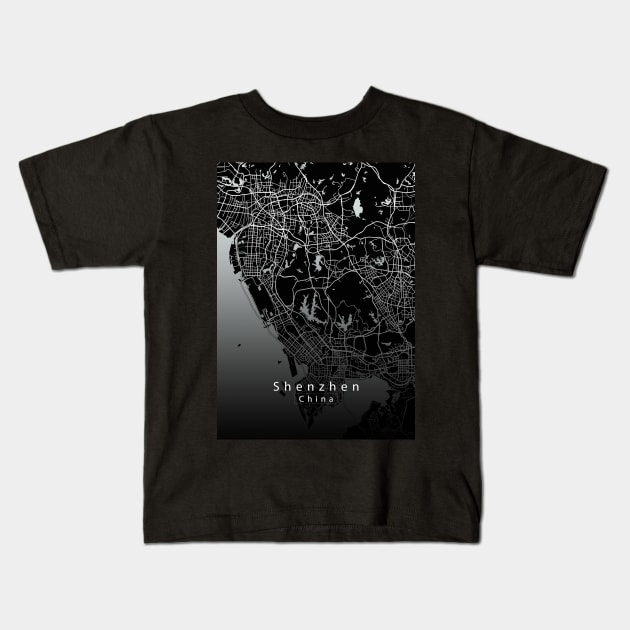 Shenzhen China City Map dark Kids T-Shirt by Robin-Niemczyk